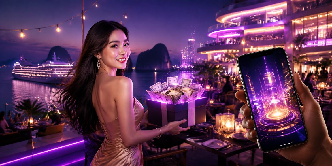 Người chơi tại vịnh Hạ Long sử dụng điện thoại di động tham gia casino trực tuyến 5g30 về đêm